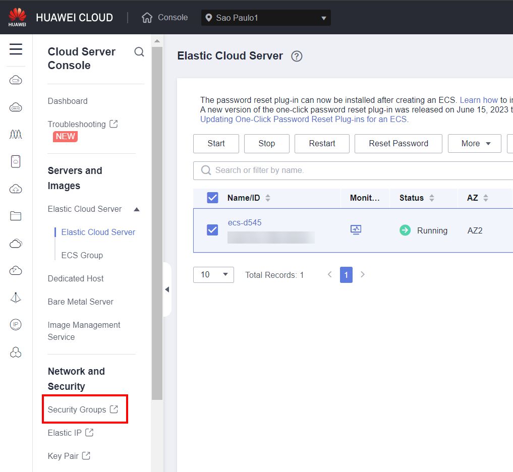 Menu Security Groups